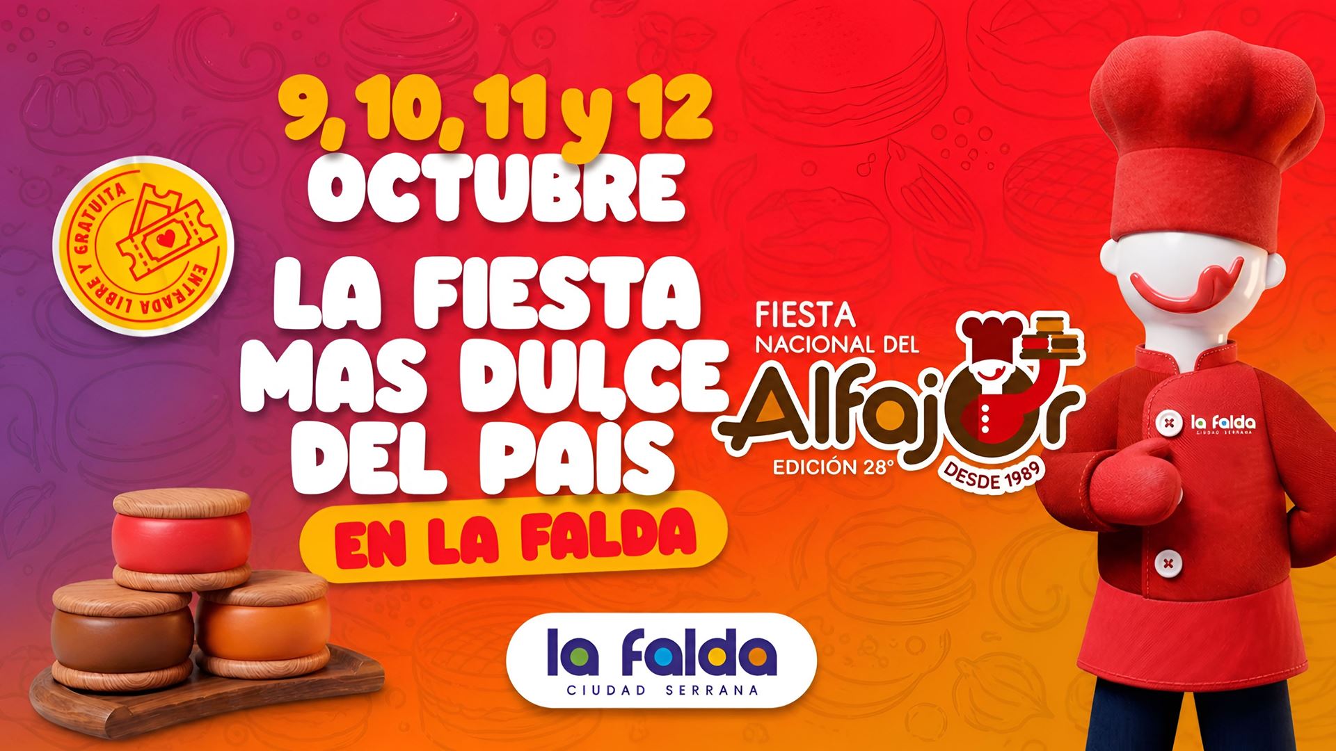 Fiesta Nacional del Alfajor, edición 28°: 9, 10, 11 y 12 de octubre en La Falda. Entrada libre y gratuita.